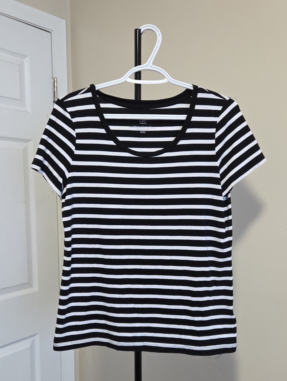 C&C California Cotton Blend  Black & White Striped Short Sleeve Tee